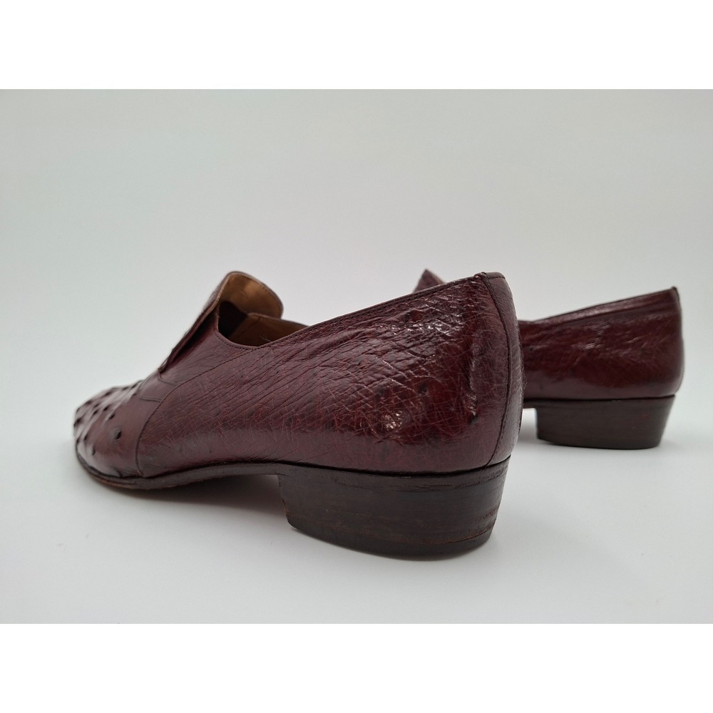 Mauri Mens Ostrich Leather Loafers Size 8.5 9 Burgundy Exotic Skin Vintage Italy - Picture 2 of 9